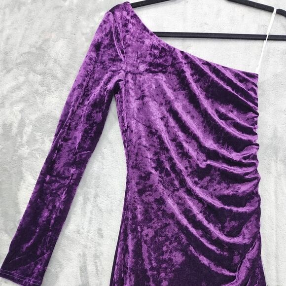 NEW Lulus Dress Womens XS Purple Muse Moment Crushed Velvet One-Shoulder Mini - Picture 2 of 11